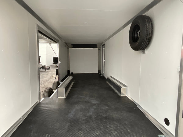 Enclosed Car Hauler Trailer 8.5’x24′ Flat Front Black Blackout Ramp High Country Aluminum Ron's Toy Shop, Inc.