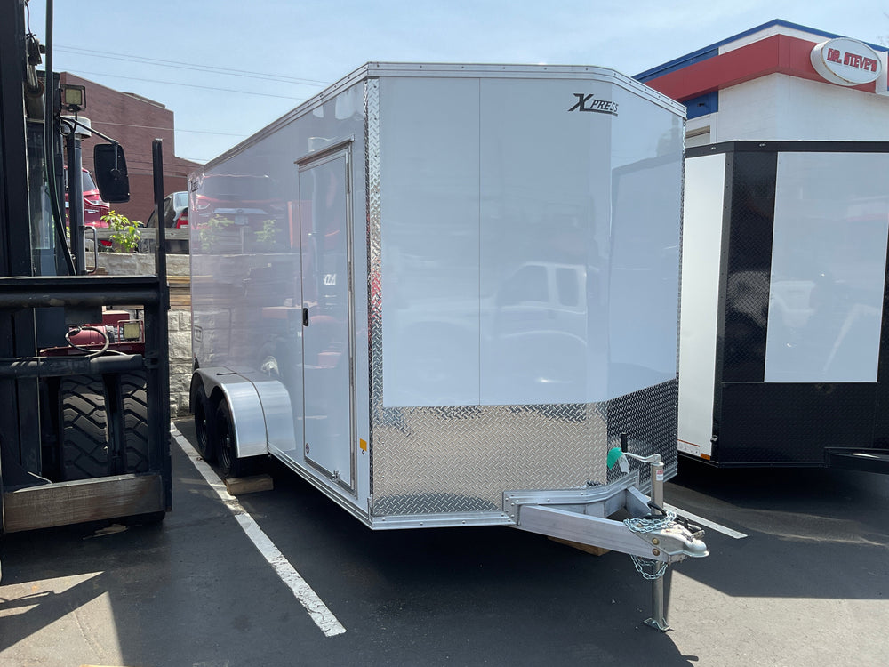Enclosed Aluminum Cargo Trailer 7'x16' White Ramp Alcom Xpress XLT Series 9" Additional Height High Country Trailers