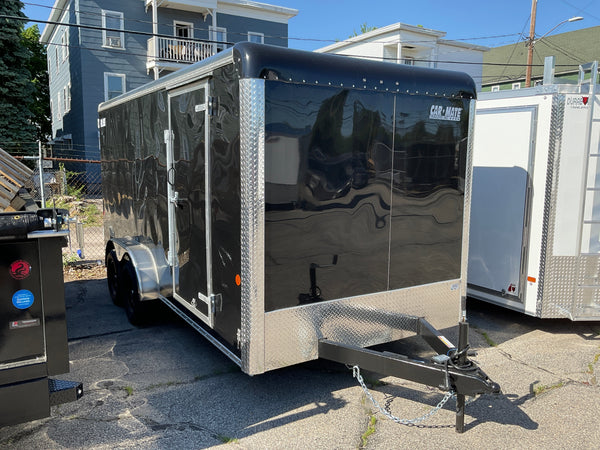 Enclosed Cargo Trailer 7'x16' Black Barn Door Car Mate 6'6" Interior Car Mate Trailers