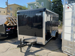 Enclosed Cargo Trailer 7'x16' Black Barn Door Car Mate 6'6" Interior Car Mate Trailers