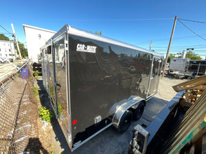 Enclosed Cargo Trailer 7'x16' Black Barn Door Car Mate 6'6" Interior Car Mate Trailers