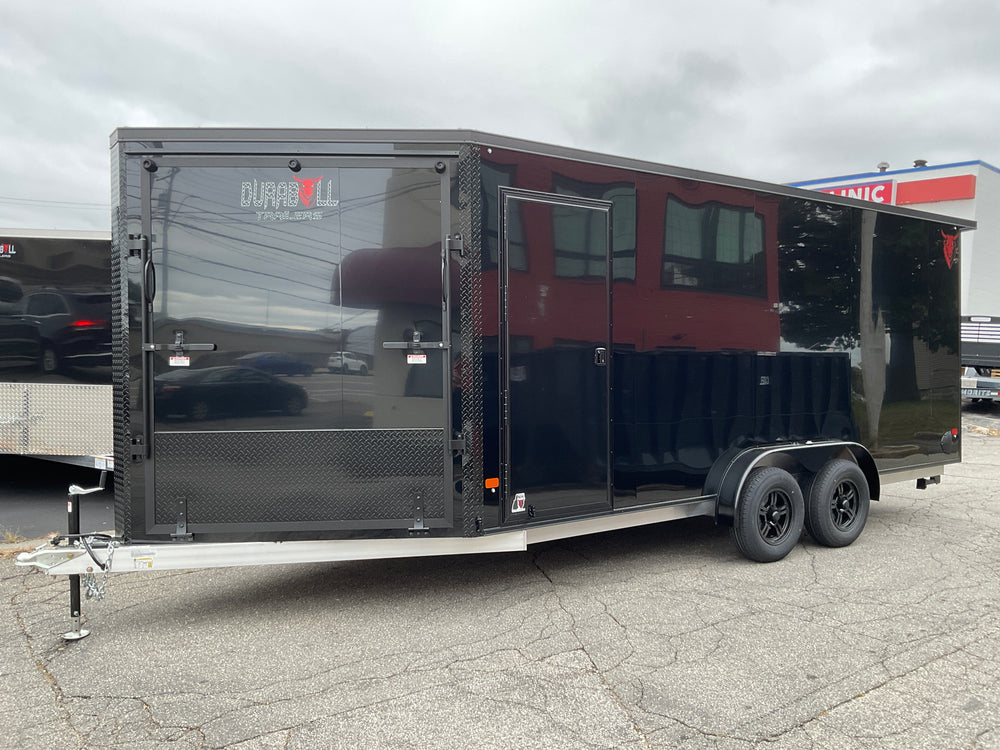 Enclosed Cargo 7.5'x18'+5'V Black Blackout RAMP DuraBull Aluminum 6" extra height