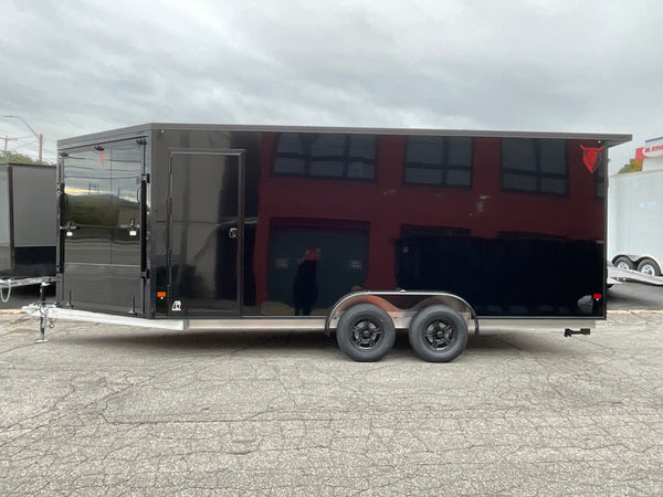 Enclosed Cargo 7.5'x18'+5'V Black Blackout RAMP DuraBull Aluminum 6" extra height