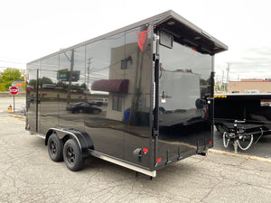 Enclosed Cargo 7.5'x18'+5'V Black Blackout RAMP DuraBull Aluminum 6" extra height
