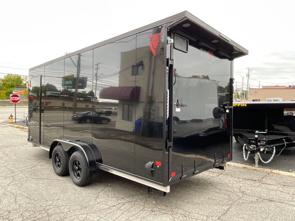 Enclosed Cargo 7.5'x18'+5'V Black Blackout RAMP DuraBull Aluminum 6" extra height