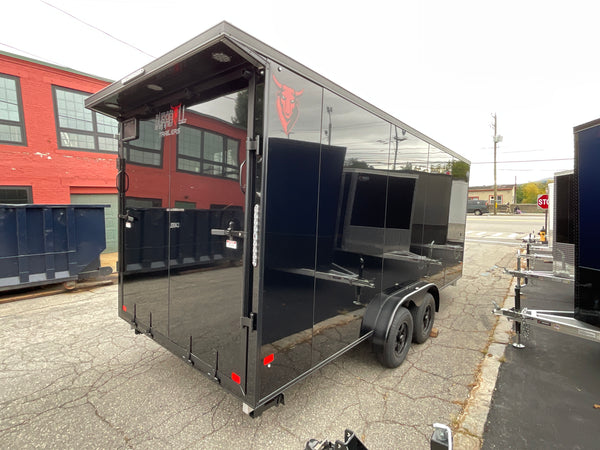 Enclosed Cargo 7.5'x18'+5'V Black Blackout RAMP DuraBull Aluminum 6" extra height