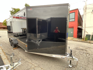 Enclosed Cargo 7.5'x18'+5'V Black Blackout RAMP DuraBull Aluminum 6" extra height