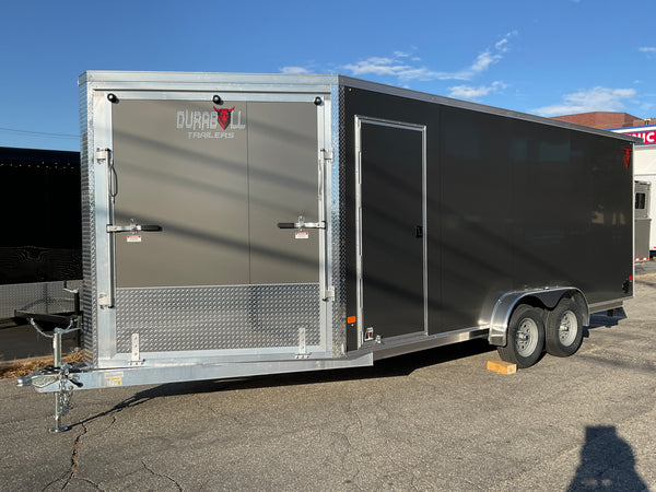 Enclosed Cargo 7.5'x18'+5'V Charcoal RAMP DuraBull Aluminum 7ft. Interior, Dexter Galvanized Axles, Aluminum Wheels, Rear Canopy, Snow Package, .080 Composite Exterior, 3 Year Warranty