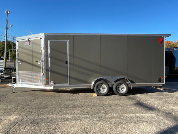 Enclosed Cargo 7.5'x18'+5'V Charcoal RAMP DuraBull Aluminum 7ft. Interior, Dexter Galvanized Axles, Aluminum Wheels, Rear Canopy, Snow Package, .080 Composite Exterior, 3 Year Warranty