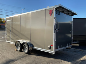 Enclosed Cargo 7.5'x18'+5'V Charcoal RAMP DuraBull Aluminum 7ft. Interior, Dexter Galvanized Axles, Aluminum Wheels, Rear Canopy, Snow Package, .080 Composite Exterior, 3 Year Warranty