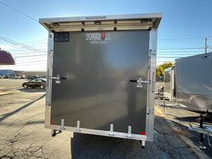 Enclosed Cargo 7.5'x18'+5'V Charcoal RAMP DuraBull Aluminum 7ft. Interior, Dexter Galvanized Axles, Aluminum Wheels, Rear Canopy, Snow Package, .080 Composite Exterior, 3 Year Warranty