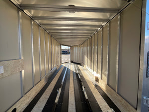 Enclosed Cargo 7.5'x18'+5'V Charcoal RAMP DuraBull Aluminum 7ft. Interior, Dexter Galvanized Axles, Aluminum Wheels, Rear Canopy, Snow Package, .080 Composite Exterior, 3 Year Warranty