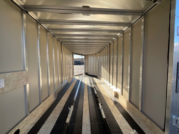 Enclosed Cargo 7.5'x18'+5'V Charcoal RAMP DuraBull Aluminum 7ft. Interior, Dexter Galvanized Axles, Aluminum Wheels, Rear Canopy, Snow Package, .080 Composite Exterior, 3 Year Warranty