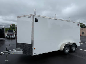 Durabull Enclosed Aluminum Contractor 7'x16'+2'V WHT BARN with Ramps