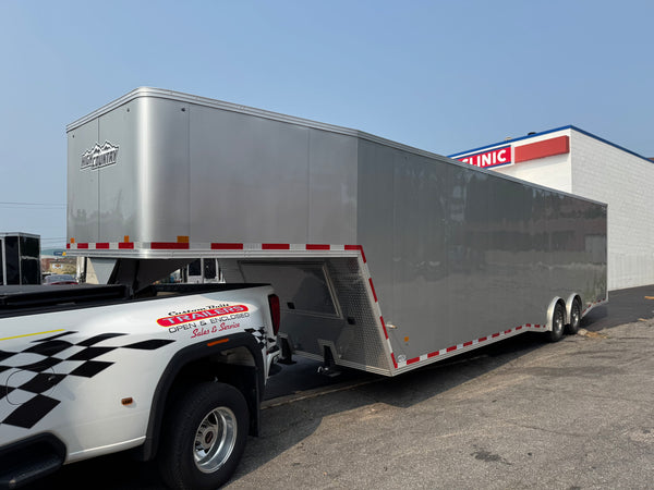 Enclosed Gooseneck Car Hauler Trailer 8.5'x40' V-Nose Silver Ramp High Country Aluminum