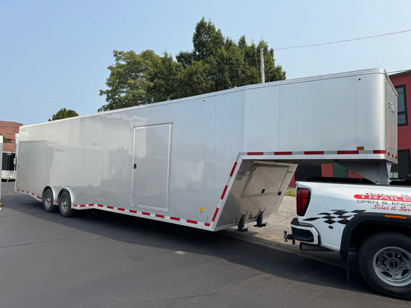 Enclosed Gooseneck Car Hauler Trailer 8.5'x40' V-Nose Silver Ramp High Country Aluminum