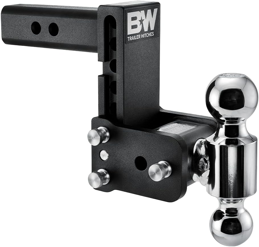 B&W TS10037B Trailer Hitch Ball Mount; Tow & Stow Model 8; Class IV; Fits 2 Inch Receiver; 10000 Pound Gross Trailer Weight/ 1000 Pound Tongue Weight; 5 Inch Drop/ 5-1/2 Inch Rise; Dual Ball- 2 Inch And 2-5/16 Inch; Black
