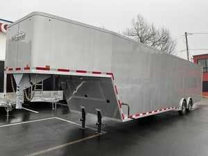 Enclosed Gooseneck Car Hauler Trailer 8.5'x40' V-Nose Silver Ramp High Country Aluminum