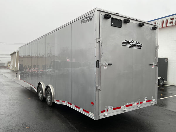 Enclosed Gooseneck Car Hauler Trailer 8.5'x40' V-Nose Silver Ramp High Country Aluminum