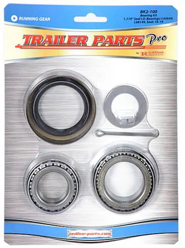 Bearing Kit-1 Wheel 1.719 ID 10-19, 3,500-Lbs Bearing Kit 1 Outer Bearing (L44649) 1 Inner Bearing (L68149) 1 Inner Cup (L68111) 1 Outer Cup (L44610) 1 Grease Seal (10-19) 1 Cotter Pin 1 Tang Washer For EZ-Lube Spindles