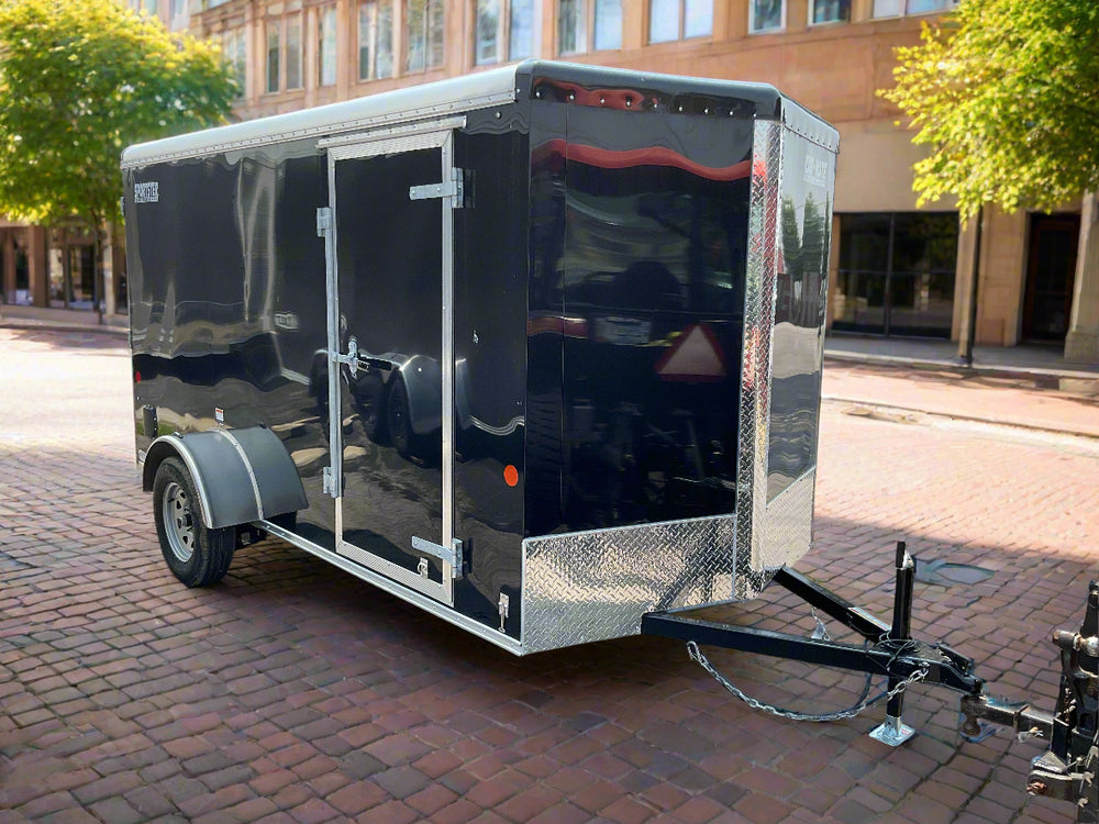 Enclosed Cargo Trailer 6'x12'+2'V BLACK Barn Door Car Mate V-Nose