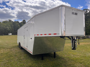 Enclosed Gooseneck Eagle Car Hauler Trailer 8.5'x36' WHITE Car Mate Custom 14000 GVWR 6" Up Car Mate Trailers