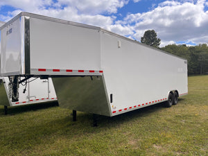 Enclosed Gooseneck Eagle Car Hauler Trailer 8.5'x36' WHITE Car Mate Custom 14000 GVWR 6" Up Car Mate Trailers