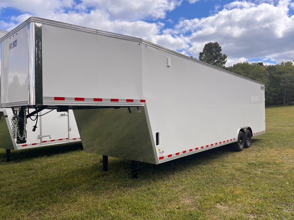 Enclosed Gooseneck Eagle Car Hauler Trailer 8.5'x36' WHITE Car Mate Custom 14000 GVWR 6" Up Car Mate Trailers
