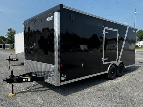 Car Mate Custom Enclosed Car Hauler Trailer 8.5'x20' Storage Trailer Charcoal 9990 GVWR, Dexter Torflex Axles, Winter Storage Package, Reinforced Roof, Drop Leg Jacks, Get-Out Awning Door, 110V Inlet/Outlet, Battery, Alum Wheels, Lifetime/5-Year Warranty Car Mate Trailers