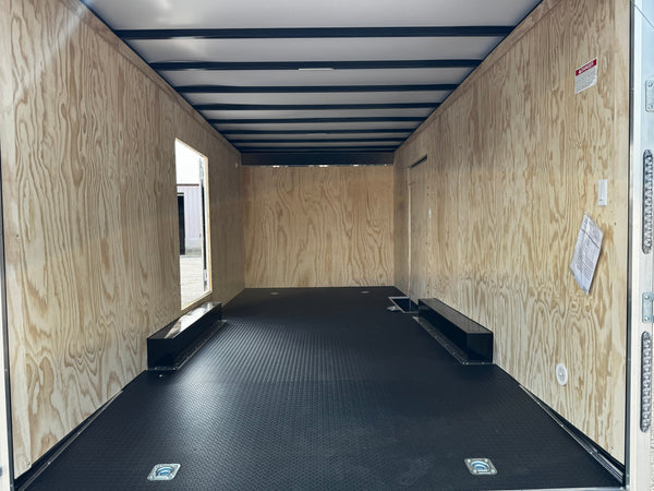Car Mate Custom Enclosed Car Hauler Trailer 8.5'x20' Storage Trailer Charcoal 9990 GVWR, Dexter Torflex Axles, Winter Storage Package, Reinforced Roof, Drop Leg Jacks, Get-Out Awning Door, 110V Inlet/Outlet, Battery, Alum Wheels, Lifetime/5-Year Warranty Car Mate Trailers