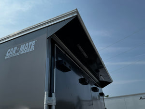 Car Mate Custom Enclosed Car Hauler Trailer 8.5'x20' Storage Trailer Charcoal 9990 GVWR, Dexter Torflex Axles, Winter Storage Package, Reinforced Roof, Drop Leg Jacks, Get-Out Awning Door, 110V Inlet/Outlet, Battery, Alum Wheels, Lifetime/5-Year Warranty Car Mate Trailers