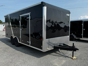 Car Mate Custom Enclosed Car Hauler Trailer 8.5'x20' Storage Trailer Charcoal 9990 GVWR, Dexter Torflex Axles, Winter Storage Package, Reinforced Roof, Drop Leg Jacks, Get-Out Awning Door, 110V Inlet/Outlet, Battery, Alum Wheels, Lifetime/5-Year Warranty Car Mate Trailers
