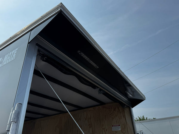 Car Mate Custom Enclosed Car Hauler Trailer 8.5'x20' Storage Trailer Charcoal 9990 GVWR, Dexter Torflex Axles, Winter Storage Package, Reinforced Roof, Drop Leg Jacks, Get-Out Awning Door, 110V Inlet/Outlet, Battery, Alum Wheels, Lifetime/5-Year Warranty Car Mate Trailers