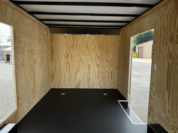 Car Mate Custom Enclosed Car Hauler Trailer 8.5'x20' Storage Trailer Charcoal 9990 GVWR, Dexter Torflex Axles, Winter Storage Package, Reinforced Roof, Drop Leg Jacks, Get-Out Awning Door, 110V Inlet/Outlet, Battery, Alum Wheels, Lifetime/5-Year Warranty Car Mate Trailers