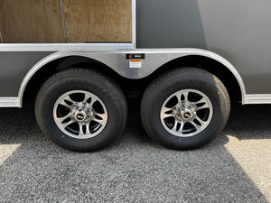 Enclosed Car Hauler Trailer 8.5'x20' Charcoal Car Mate Custom 9990 GVWR, Dexter Torflex Axles, Winter Storage Package, Reinforced Roof, Drop Leg Jacks, Get-Out Awning Door, 110V Inlet/Outlet, Battery, 3 Way Wall Switch, Lifetime/5-Year Warranty Car Mate Trailers