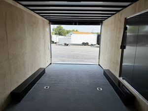 Enclosed Car Hauler Trailer 8.5'x20' Charcoal Car Mate Custom 9990 GVWR, Dexter Torflex Axles, Winter Storage Package, Reinforced Roof, Drop Leg Jacks, Get-Out Awning Door, 110V Inlet/Outlet, Battery, 3 Way Wall Switch, Lifetime/5-Year Warranty Car Mate Trailers