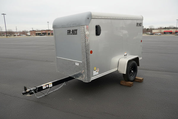 Enclosed Cargo Trailer 4'x8' Single Door Car Mate Silver Car Mate Trailers