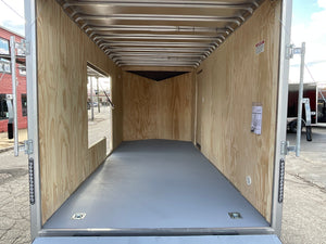 Enclosed Cargo Trailer 7'x16' BLACK RAMP Car Mate Sloped V-Nose 7' Interior UTV Escape Door Car Mate Trailers