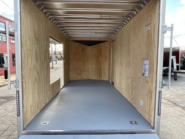 Enclosed Cargo Trailer 7'x16' BLACK RAMP Car Mate Sloped V-Nose 7' Interior UTV Escape Door Car Mate Trailers
