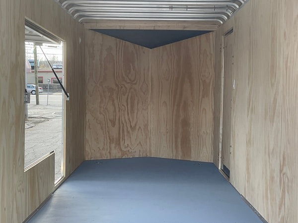 Enclosed Cargo Trailer 7'x16' BLACK RAMP Car Mate Sloped V-Nose 7' Interior UTV Escape Door Car Mate Trailers