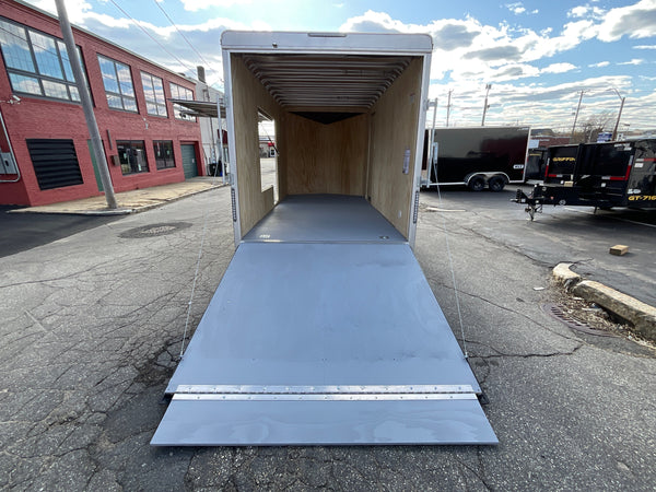 Enclosed Cargo Trailer 7'x16' BLACK RAMP Car Mate Sloped V-Nose 7' Interior UTV Escape Door Car Mate Trailers