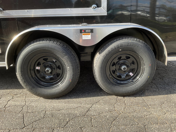 Enclosed Cargo Trailer 7'x16' BLACK RAMP Car Mate Sloped V-Nose 7' Interior UTV Escape Door Car Mate Trailers