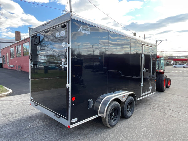 Enclosed Cargo Trailer 7'x16' BLACK RAMP Car Mate Sloped V-Nose 7' Interior UTV Escape Door Car Mate Trailers