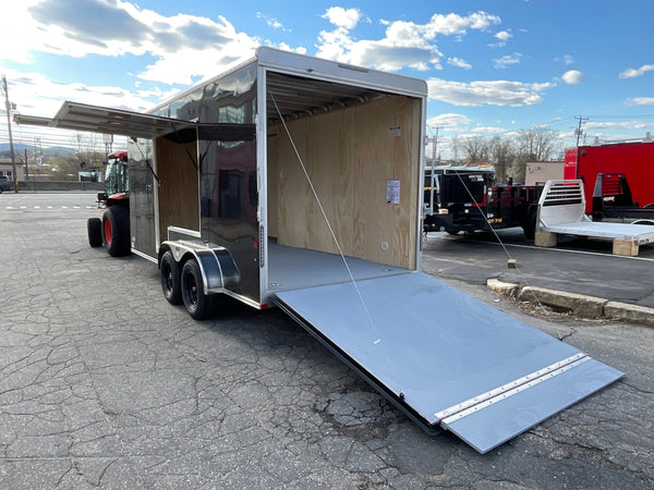 Enclosed Cargo Trailer 7'x16' BLACK RAMP Car Mate Sloped V-Nose 7' Interior UTV Escape Door Car Mate Trailers
