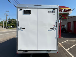 Enclosed Cargo Trailer 7'x16' White Ramp Door Car Mate Custom 18" Up 66" Escape Door Car Mate Trailers