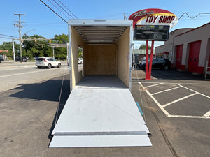 Enclosed Cargo Trailer 7'x16' White Ramp Door Car Mate Custom 18" Up 66" Escape Door Car Mate Trailers