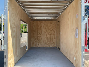 Enclosed Cargo Trailer 7'x16' White Ramp Door Car Mate Custom 18" Up 66" Escape Door Car Mate Trailers