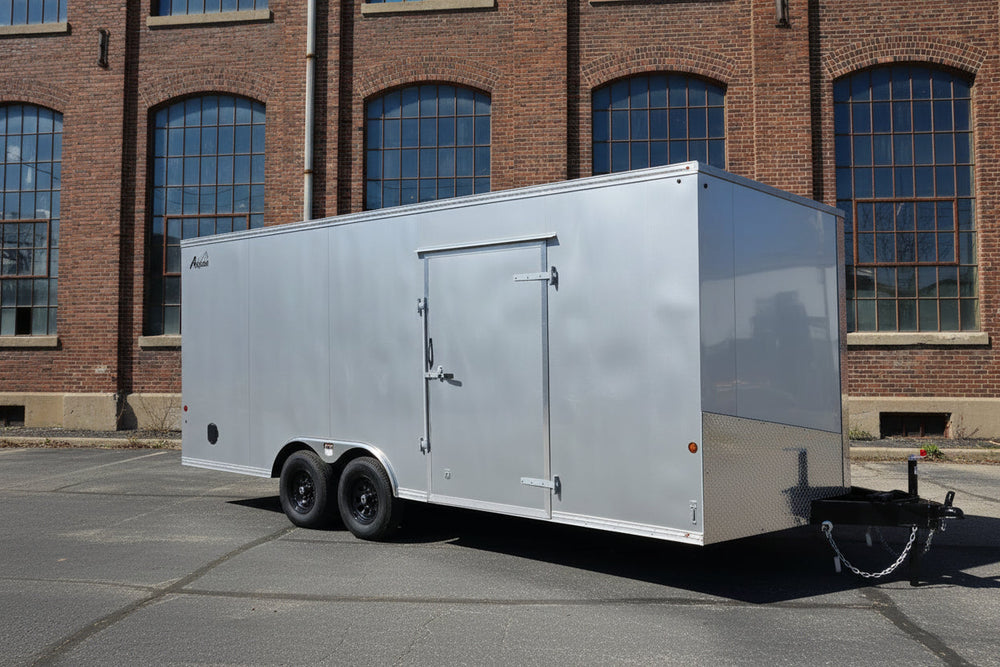 Enclosed Car Hauler Trailer 8.5'x20' Silver Car Mate Avalanche 9990 GVWR Car Mate Trailers