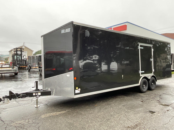 Car Mate Trailers Custom Enclosed Car Hauler Trailer 8.5'x24' Black Car Mate Avalanche 9990 GVWR, 7' Interior Height, Extended Tongue, Adj. Coupler, 8k Tongue Jack, Get-Out Man Door, 4 HD D-Rings, Lifetime + 5 Year Warranty