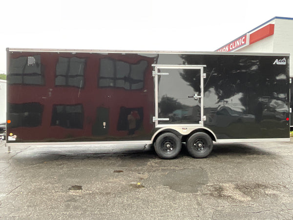 Car Mate Trailers Custom Enclosed Car Hauler Trailer 8.5'x24' Black Car Mate Avalanche 9990 GVWR, 7' Interior Height, Extended Tongue, Adj. Coupler, 8k Tongue Jack, Get-Out Man Door, 4 HD D-Rings, Lifetime + 5 Year Warranty